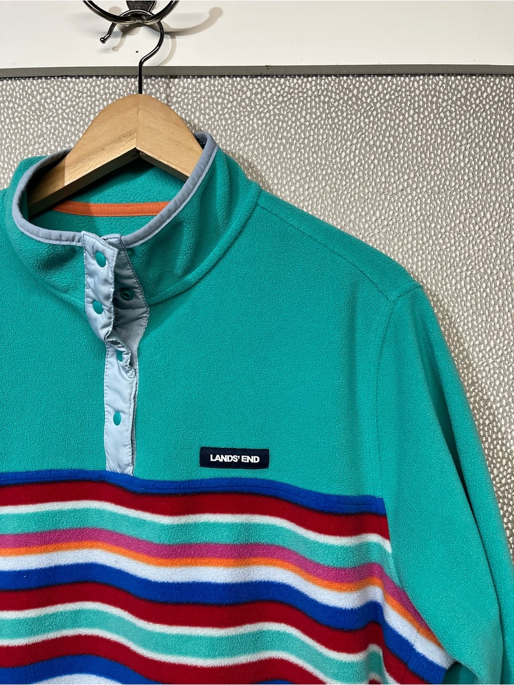 XL (18) Lands' End Teal Stripe Fleece Pullover